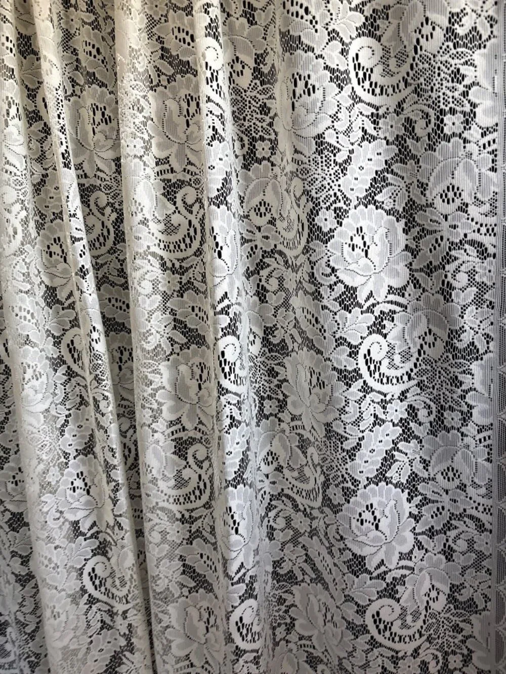 JC Penney 61Wx64L Cream Lace Curtain Panel Floral Pattern USA